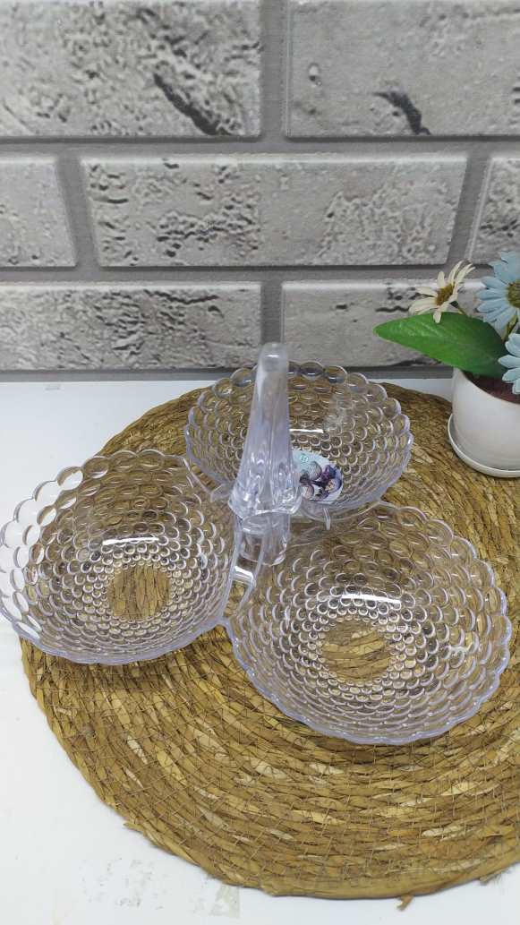 Chefplast Plastic 1 Adet 3 Bölmeli Dekoratif Akrilik Çerezlik Sunum Seti